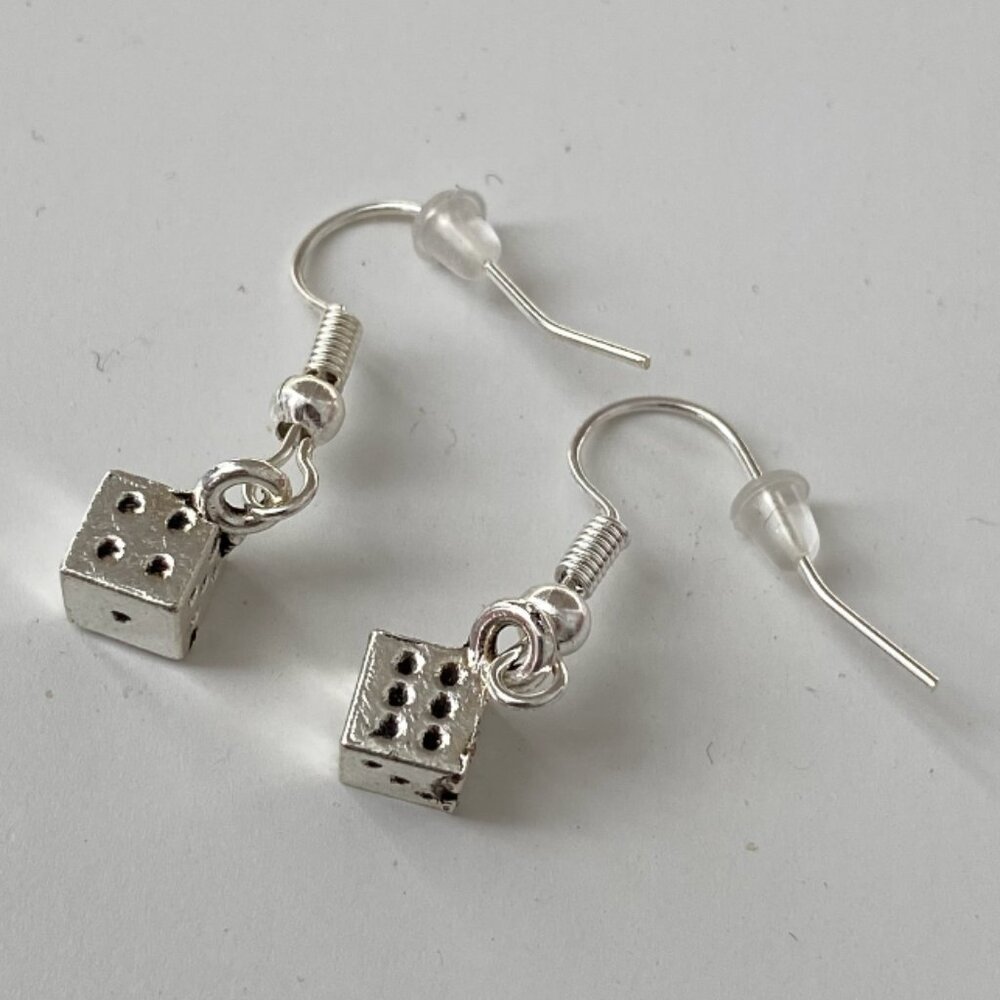 Handmade Mini Dice Earrings STAINLESS STEEL Silver Whimsigoth